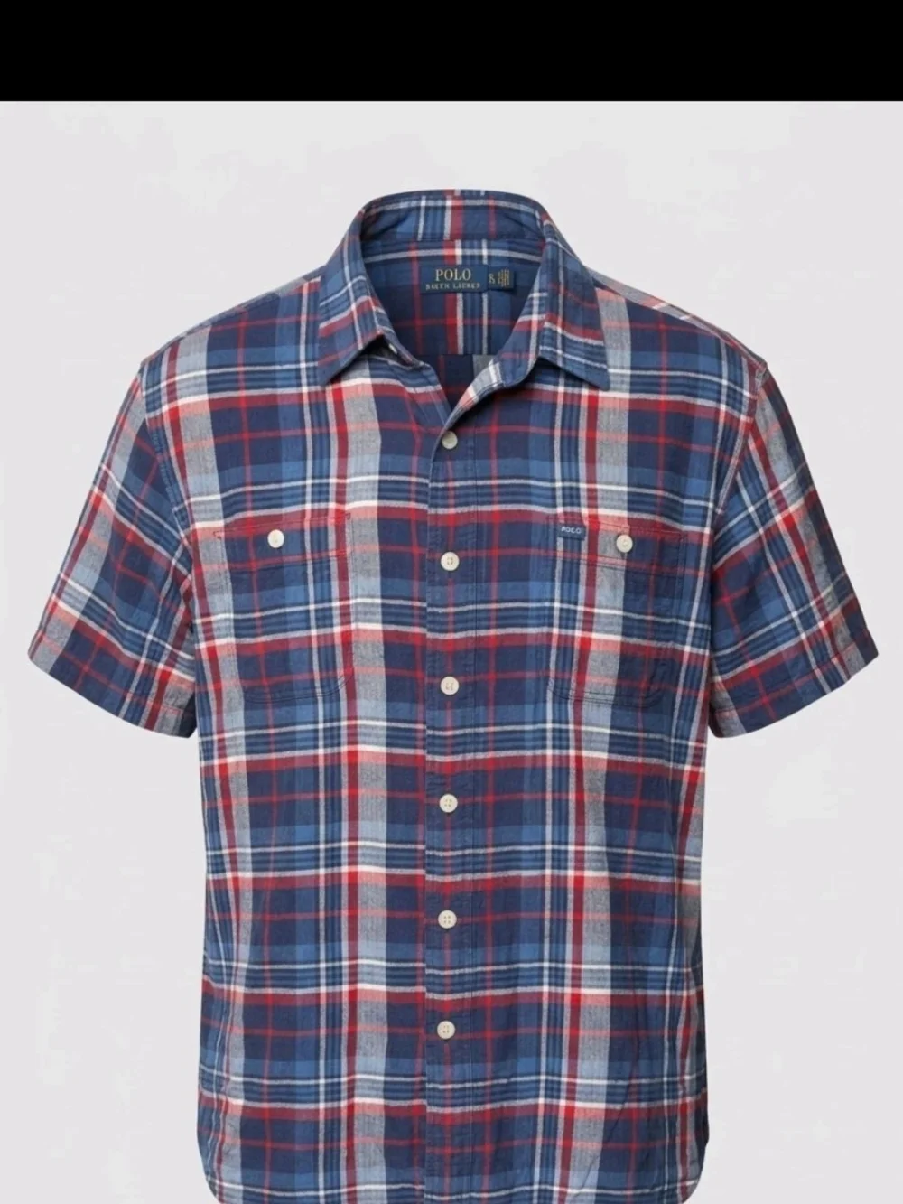 Polo Ralph Lauren Shirt Men XL Short Sleeve Plaid Flannel Button Up Blue Red